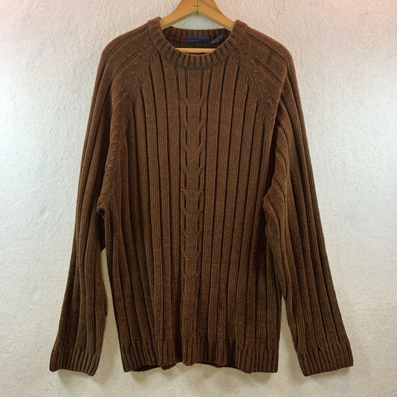Faded Glory Mens Y2K Chenille Chunky Knit Sweater Sz L Brown Grunge Skate - Picture 1 of 10